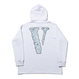 Black Rose Hoodie Vlone Sweater Hooded Big V Rose Print