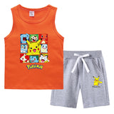 Children Pokemon Pikachu Tshirts & Shorts Summer Vest Middle Pants Sports Casual Thin Two Pieces