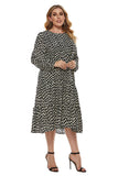 Women Plus Size Midi Dresses Printed Long Sleeve Dress