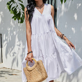 Semi Formal Dresses for Wedding Summer Loose Solid Color Dress Women Ruffles