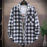 Mens Flannel Jacket Brushed Plaid Slim-Fit Long-Sleeved Shirt Fashion Shirt