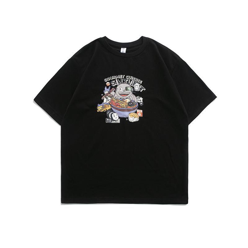 Men T Shirt Summer Casual Tops Men's Clothes Summer Wear Japanese-Style Retro Men's round Neck Short Sleeve Casual Cartoon Totoro Printed T-shirt
