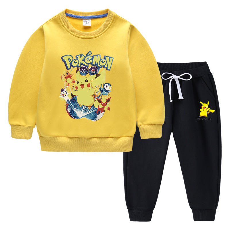 Children Pokemon Pikachu Hoodie & Pant Set Fleece Lined Padded Warm Keeping Winter Clothes Sweatershirt Suit Neutral