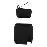 Women Top & Skirt 2 Piece Set Summer Spaghetti Straps Midriff-Baring Vest Sheath Skirt Suit
