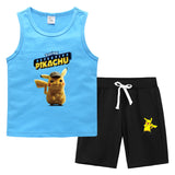 Children Pokemon Pikachu Tshirts & Shorts Summer Vest Middle Pants Sports Casual Thin Two Pieces