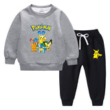 Children Pokemon Pikachu Hoodie & Pant Set Fleece Lined Padded Warm Keeping Winter Clothes Sweatershirt Suit
