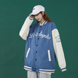 Dodgers Letter Man Jacket Outfit Senior Jackets Varsity Baseball College Coat Men's Sports Casual Embroidery Contrast Color Baseball Uniform