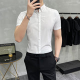 Men's Shirt Vertical Stripe Printed Slim-Fit Short-Sleeved Shirt