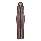 Music Festivals Rave Outfits Dress Summer Lapels Sexy See-through Women's Dress