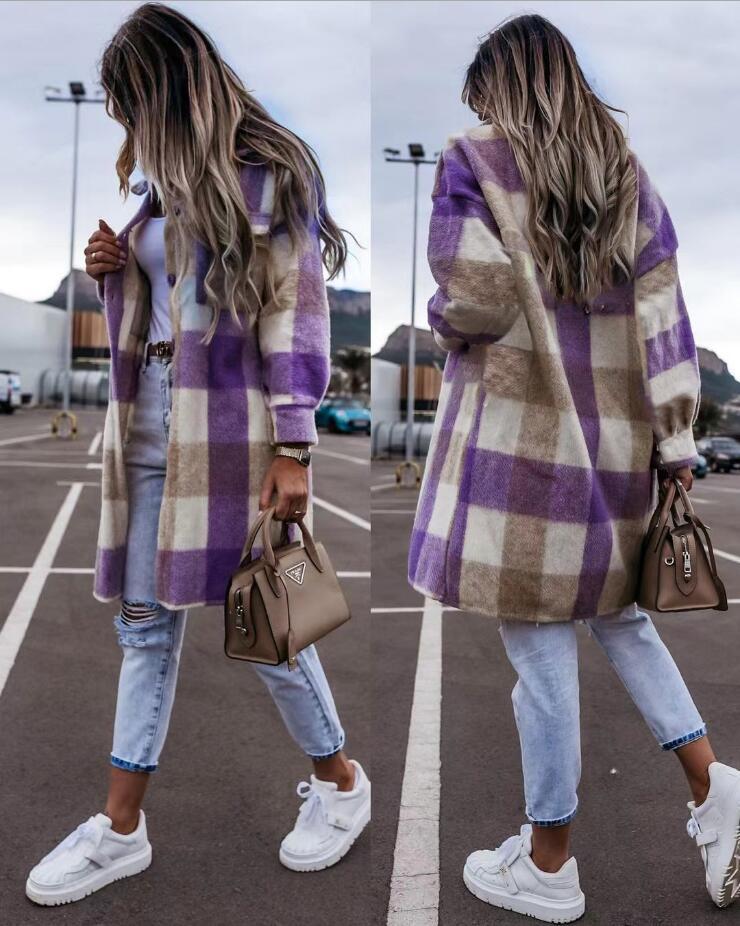 Beth Dutton Outfits Autumn and Winter Women's Checked Woolen Coat Coat