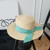 Straw Hat Flat Straw Hat Female Summer Outdoor Bow Sunhat