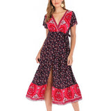 Beth Dutton Bohemian Dress Summer Spring Midi Dresses Sexy V-neck Waist Printed Beach Dress Maxi Skirt