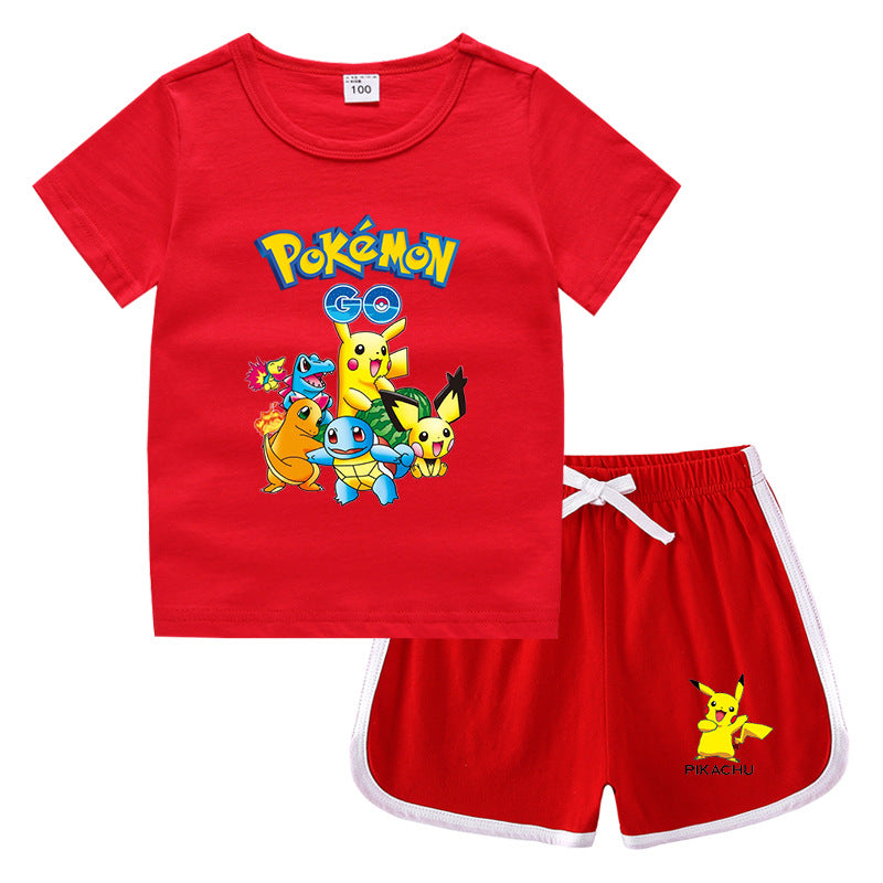 Children Pokemon Pikachu Tshirts & Shorts Leisure Sports Suction Suit Neutral