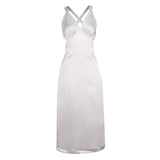 Women Summer Dresses Midi Dress  Spring Sexy Satin V-neck Backless Dress