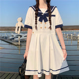 Gothic Lolita Harajuku Style Clothing College Style Sailor Collar Contrast Color Double Breasted Dress for Women