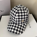 Vintage Check Baseball Cap Plaid Rhinestone