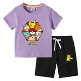 Children Pokemon Pikachu Tshirts & Shorts Cotton Short Sleeve Shorts Two Pieces Sports Loose