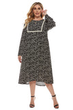 Women Plus Size Midi Dresses Printed Long Sleeve Dress