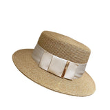 Straw Hat Flat Top Women's Straw Hat Beach Hat British Style Top Hat