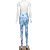 Summer High Waist Printed Suspenders Skinny Hip Raise Casual Sports Jumpsuit for Women