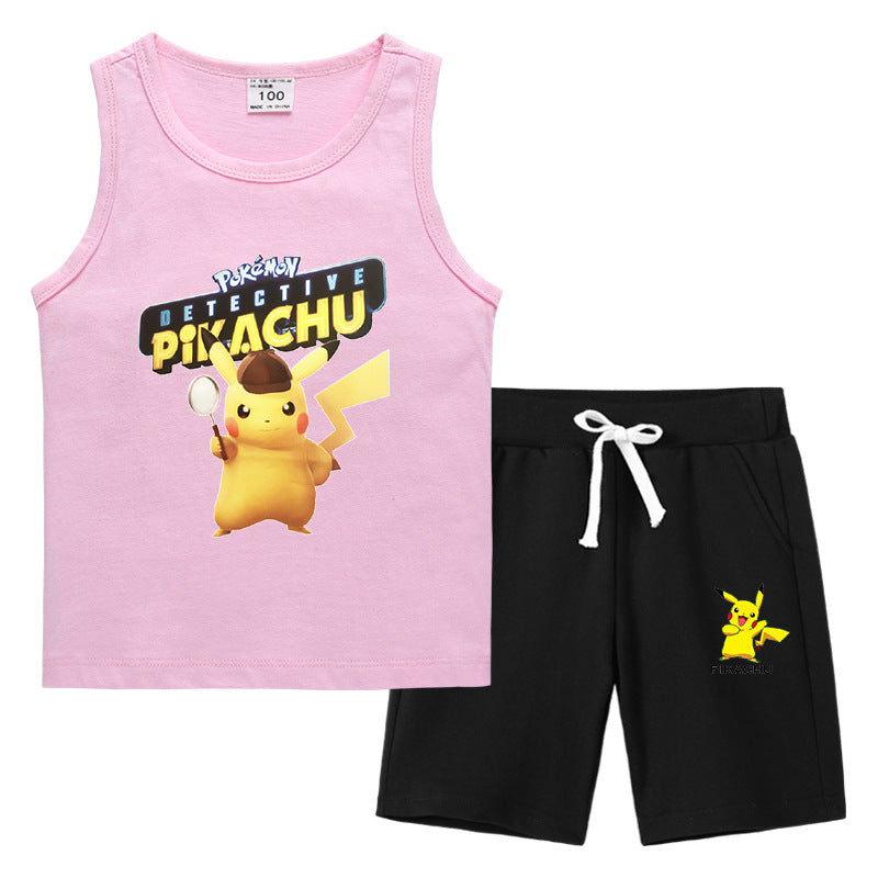 Children Pokemon Pikachu Tshirts & Shorts Vest Middle Pants Sports Casual Thin Two Pieces