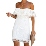 Spring and Summer Lace Sexy Temperament off-Shoulder Eyelash Lace Dress