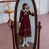 Gothic Lolita Harajuku Style Clothing Autumn Hepburn Style French Waist-Tight Midi Dress