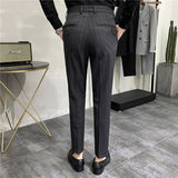 Men Trousers Plaid Stripe Slim Fit Suit Pants