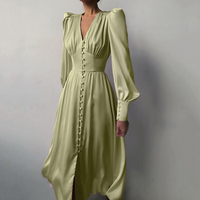 Vintage Empire Waist Dress Women's Spring Clothing Long Dress V-neck Retro Dress for Women