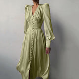 Vintage Empire Waist Dress Women's Spring Clothing Long Dress V-neck Retro Dress for Women