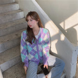 Preppy Aestitic Outfits Plaid Knitted Cardigan