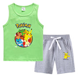 Children Pokemon Pikachu Tshirts & Shorts Summer Vest Middle Pants Sports Casual Thin Sleeveless Two Pieces