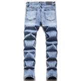 J Shaped Jeans Men's Ripped Denim Slim-Fit Straight Trousers
