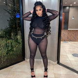Kesha Black Dress Women's Sexy Mesh Stitching See-through One-Piece Pants Length