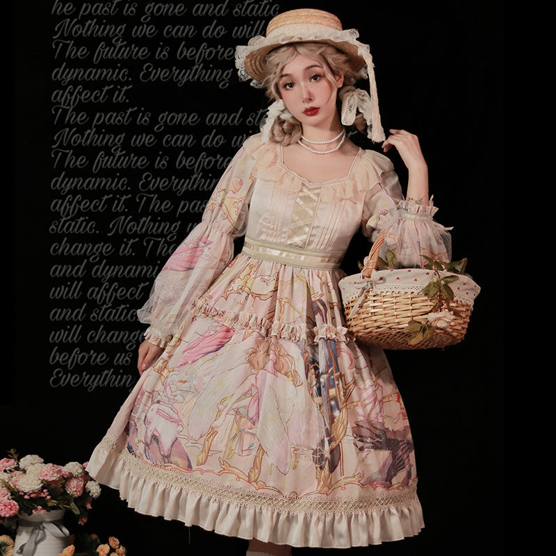Gothic Lolita Harajuku Style Clothing Lolita Skirt Op Vintage Print Elegant CLA Series Lolita