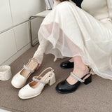 Nude Block Heel Sandals Mary Jane Sandals