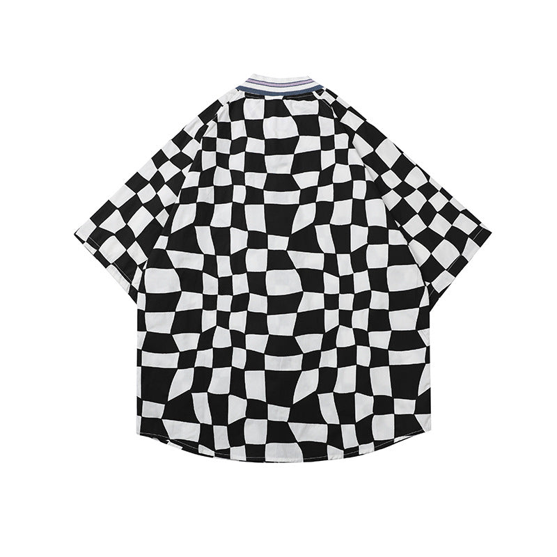 2022 Summer Man Outfits Checkered Short Sleeve Shirt