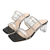 Nude Block Heel Sandals Summer Transparent Strap Sandals
