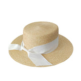 Straw Hat Flat Straw Hat Female Summer Outdoor Bow Sunhat