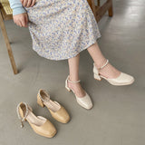Nude Pumps Block Heel Leather Shoes