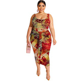 Women Plus Size Co-Ords Summer Tie-Dye Printed Tight Bodycon Fashion Casual Two-Piece Suit