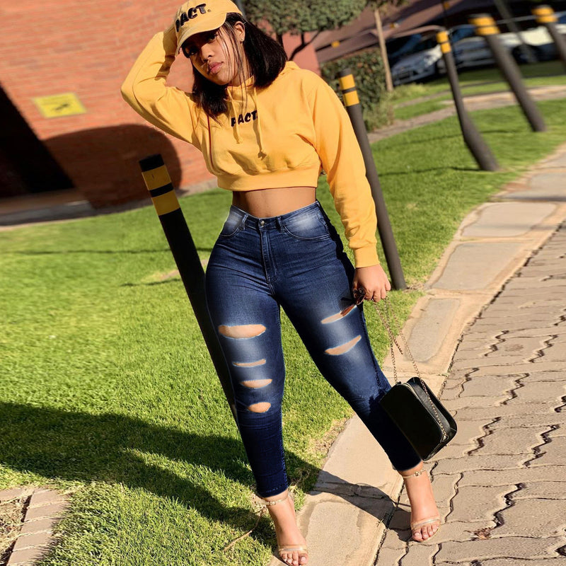 Women Plus Size Jeans Ripped Pencil Pants