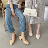 Nude Block Heel Sandals Summer Leather Shoes