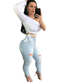 Women Plus Size Jeans Slim Fit Ripped Ankle-Tied Trousers