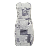 Abstract Bodycon Dress Printed Dress Short Skirt Slim-Fit Chest Wrap Split Sexy Dress