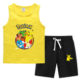 Children Pokemon Pikachu Tshirts & Shorts Summer Vest Middle Pants Sports Casual Thin Sleeveless Two Pieces