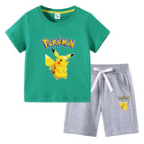 Children Pokemon Pikachu Tshirts & Shorts Cotton Short Sleeve Shorts Two Pieces Neutral