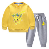 Children Pokemon Pikachu Hoodie & Pant Set Fleece Lined Padded Warm Keeping Winter Clothes Sweatershirt Suit