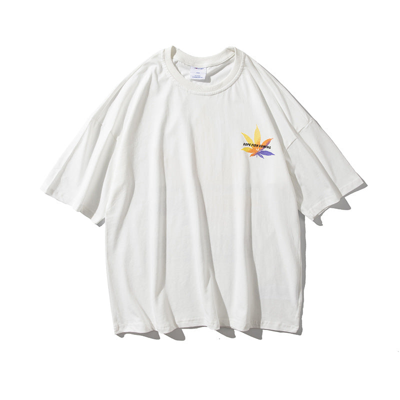 Men's T-shirt Summer round Neck Loose T-shirt Men's Maple Leaf Printed Short Sleeve Fashion Brand Half Sleeve Wide T