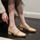 Nude Block Heel Sandals Vintage Patent Leather Mary Jane Shoes